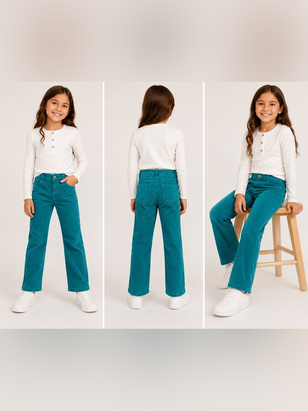 Girls' Teal Wide-Leg Corduroy Jeans